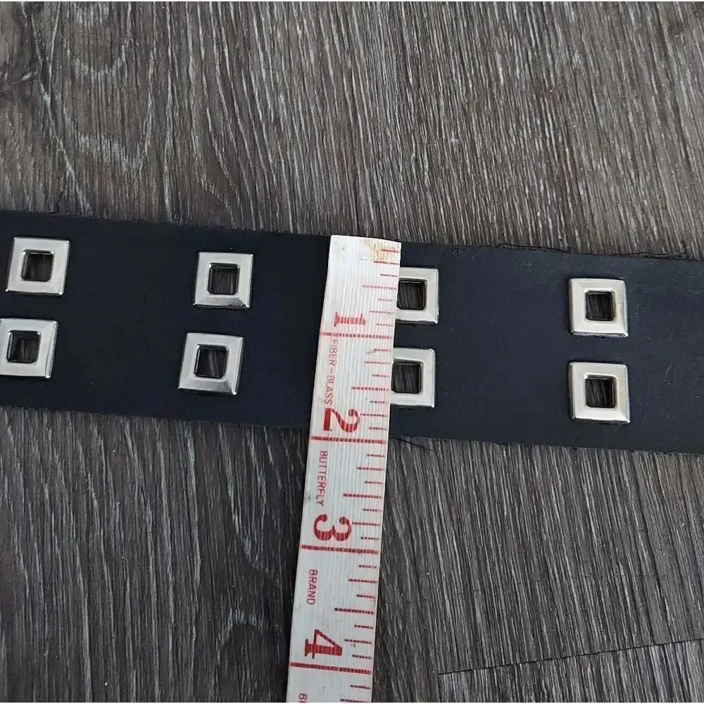 Vintage Retro Punk Black Square Rivet Belt Double Prong Buckle 47